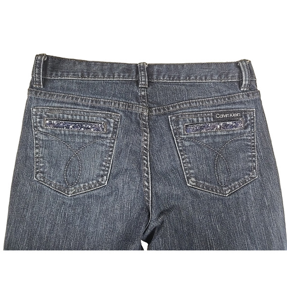 Calvin Klein Jeans Womens Denim Flare Dark Wash Bling Sequined Back Size 28/6 - Picture 6 of 12